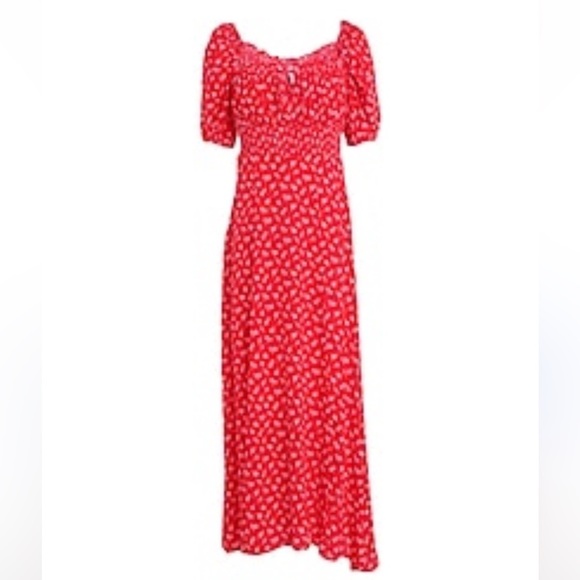 & Other Stories Red Floral Puff Sleeve Milkmaid Maxi Dress Cottagecore Coquette - Picture 14 of 15
